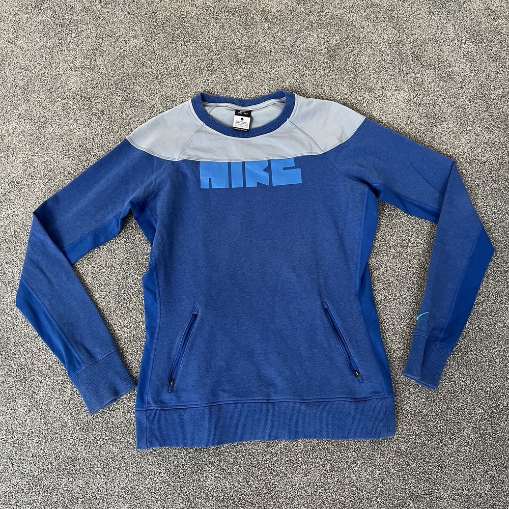 Nike Dri-FIT Sweatshirt Blue Crewneck Pullover Zipper Pockets Womens L